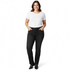 NYDJ Straight Leg Denim Jeans Women 16 Black Stretch Classic Minimalist USA